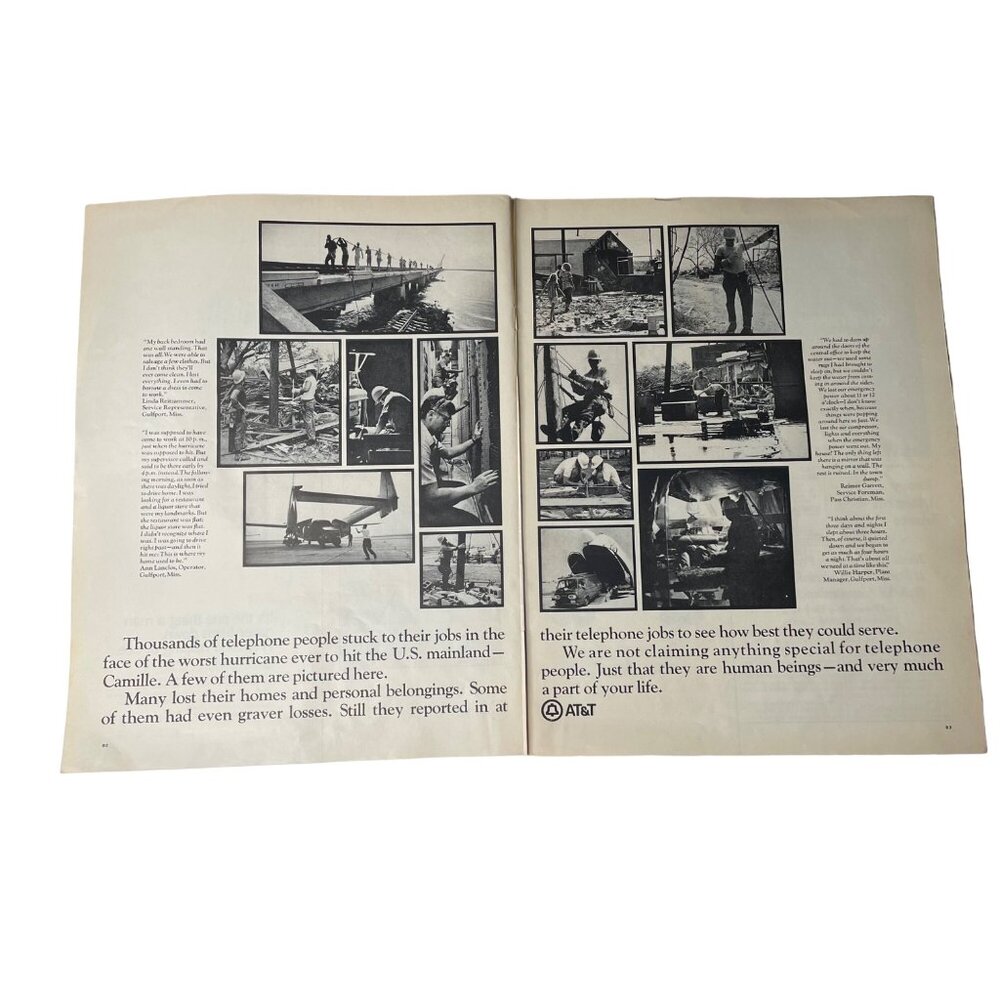 1970 ATT Bell Construction Workers Print Ad Full 2 Pages Original Vintage u